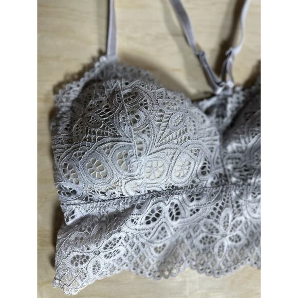 Zova Lace Bralette Women’s Large Light Gray Floral Scalloped Padded - Picture 3 of 6